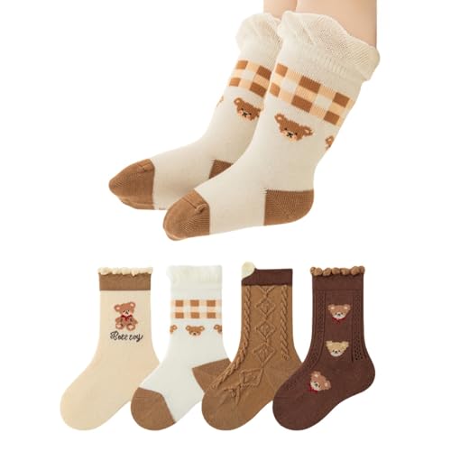 4 Pairs Toddler Baby Girl Boy Kids Socks, Cute Animal Soft Cotton Crew Socks, 0~5T