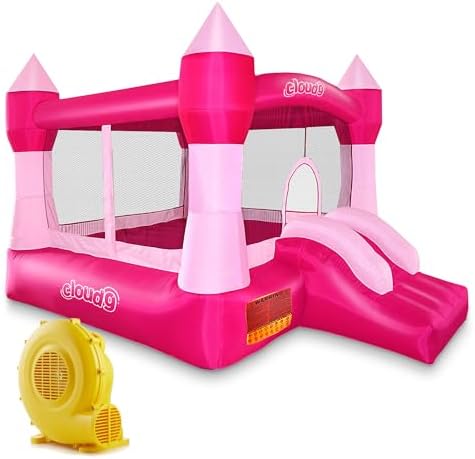 Cloud 9 Princess Bounce House with Blower, Pink Castle Inflatable...