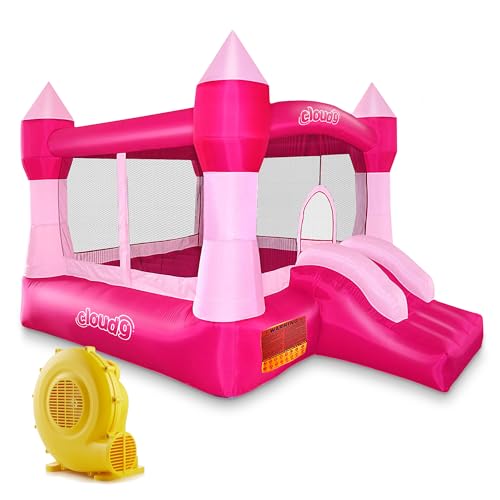 Cloud 9 Princess Bounce House with Blower, Pink Castle Inflatable Bouncer for Kids, Includes Stakes and Repair Patches