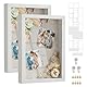 SONGMICS Bilderrahmen, 6 Passepartouts, 2er Set Fotorahmen zum Befüllen, 8 Stecknadeln, Collage für Bilder 10,2 x 15,2 cm, 10,2 x 10,2 cm, 3 spurenlose Wandhaken, vintageweiß RPF019W02
