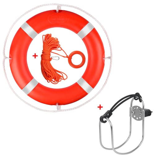 28" Life Ring,Life Ring for Pool with 98.4FT Water Floating Lifesaving Rope,Pool Life Rings with Reflective Tape,Include Rings Buoy Bracket