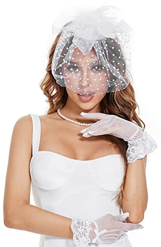Fascinators Hats 20s 50s Hat Pillbox Hat Cocktail Tea Party Headwear with Veil for Girls and Women Bridal Wedding Veil
