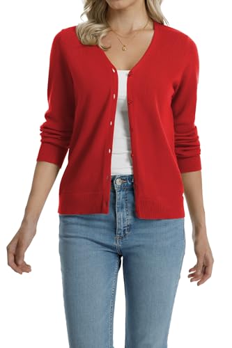Image of QUALFORT Women's 100% Cotton Lightweight Cardigans Long Sleeve Knitted Button Down Sweater