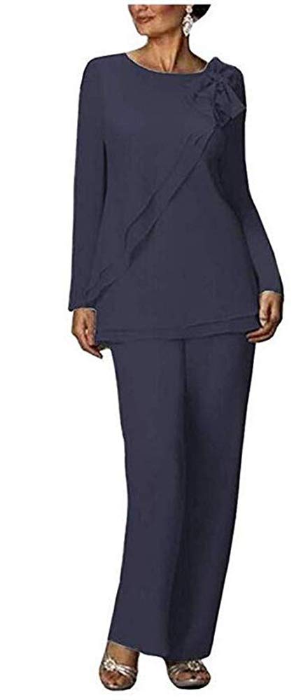 Leader Of The Beauty Women's Navy Two Pieces Outfit Wedding Formal Gowns Chiffon Pants Suits For Mother Of The Bride Plus Size 18