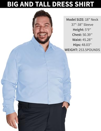 Idtswch Mens Tall Loose Fit Dress Shirt Stretch Wrinkle-Free Button Down Long Sleeve Collar Shirt Sleeve (35-36" or 37-38")3