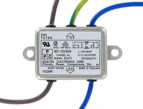 Single Phase EMC/EMI Line Filter 3A 115V, 250VAC 50/60Hz Single Stage Wire Leads, QUALTEK 851-03/004