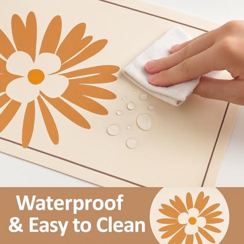 Image of YELONA Leather Dining Table Placemats Set of 4 - Waterproof, Heat Resistant, Anti-Slip, Easy to Clean Table Mats for Dining Table, Kitchen & Home Decor (Ivory White, 40 x 30 cm)