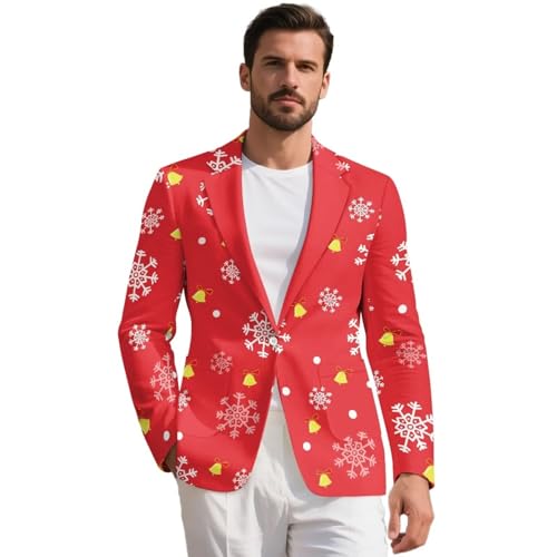 Christmas Jacket for Men Regular Fit Mens Sport Coats for Xmas Party Evening Men's Suit Jacket with Two Pockets