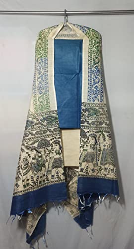 Image of ZERATEX Cotton Silk Hand Crafted Unstitched Suit Set for Women with Dupatta | Cotton Silk Salwar Suit Dress Material for Women & Girls | Top - 2.5 M, Bottom - 2.50 M & Dupatta - 2.5 M