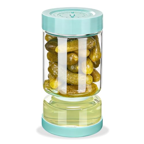 ZENS Gurkenglas zum Umdrehen 1.1L Essiggurken behälter mit Sieb Sanduhr Gewürzgurken Behälter Pickle Flip Jar Einmachglas Auslaufsichere für Oliven aufbewahrung Jalapenos Blau