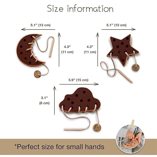ANAIZA Wooden Lacing Toy for 2 Years Todller Skills Development Toy for Toddlers Montessori Materials for Learning Sewing Kit for Kids Montessori Toys (Brown, Star) 1