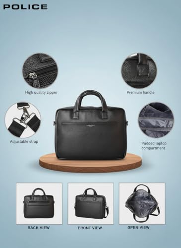 Image of Police Premium Laptop Briefcase for Men | Sleek Professional Office Bag | Spacious Laptop Compartment | Adjustable Shoulder Strap | Durable Business & Work Bag | Vegan Leather