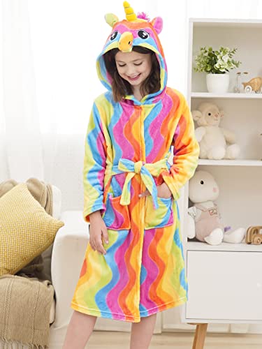 Doctor Unicorn Soft Unicorn Hooded Bathrobe Sleepwear - Unicorn Gifts For Girls (Unicorn Rainbow Stripe, 5-6 Years) #TOP5
