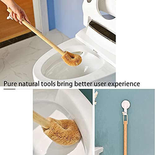Toilet Brush, Natural Coconut Fibre Brush Head And Rubber Wood Handle, Great For Bathroom #TOP4
