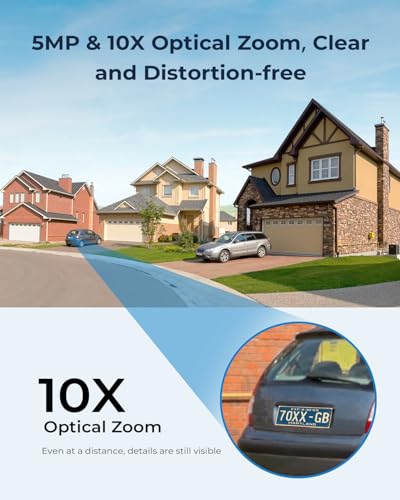 Image of SEHMUA Security Cameras Wireless Outdoor with 5MP Resolution, 10x Optic Zoom, 360 Panoramic View, 10400mAh Battery, Solar Powered, Color Night Vision, PIR Detection, IP65 Watherproof for Home (Grey)