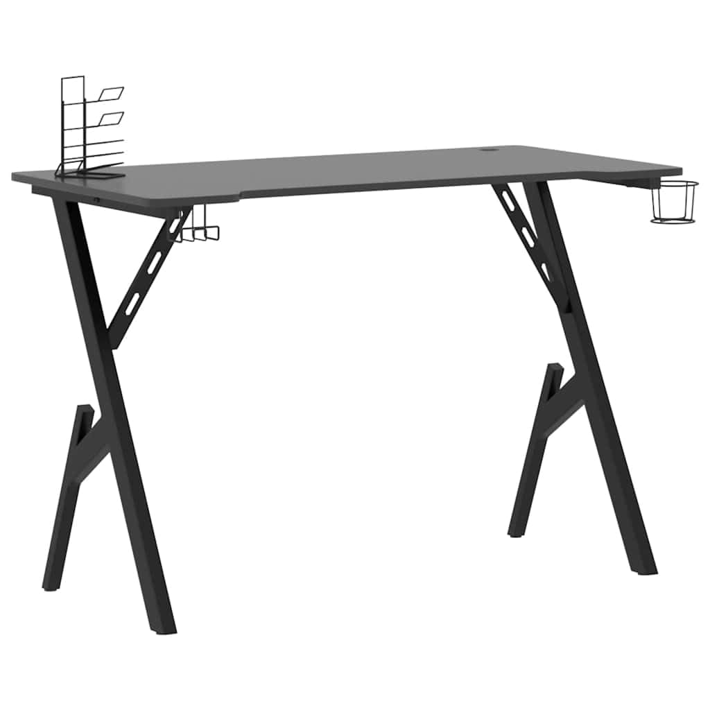 Gaming-Schreibtisch mit Y-Gestell, Schwarz-Rot, 110x60x75 cm, Computertisch mit Kopfhörerhalter, Becherhalter, für Home Office und Gaming-Zubehör