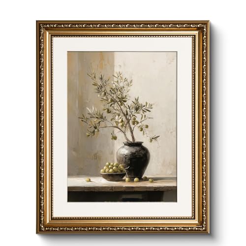 WHASAYART Vintage Still Life Gold Framed Canvas Wall Art 13x16