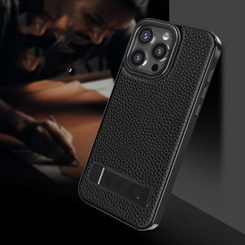 Étui iPhone 13 Pro Max Noir cuir véritable, coque de protection magnétique litchi