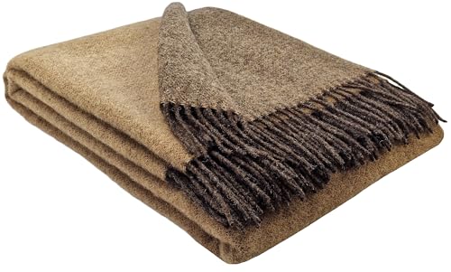 STTS International Wolldecke 100prozent Schurwolle Wohndecke in versch. Farben 140 x 200 cm Tagesdecke Schurwolldecke Woll-Plaid Tirol (Braun-Beige (Double face), 140 x 200 cm)