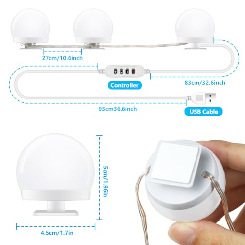 YGS-Tech 14 Bulb Dimmable Mirror Lights, Hollywood Style LED Vanity Mirror Lights, USB Powered Vanity Lights Fixtures for Mirror Dresser Bedroom with 3 Color Modes, 10 Adjustable Brightness