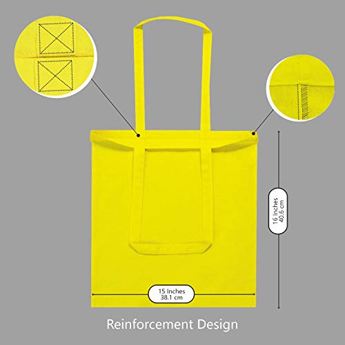 Image of TOPDesign 12-Pack Economical 16 inchx15 inch Yellow Cotton Tote Bag, Lightweight Medium Reusable Grocery Shopping Cloth Bags, Suitable for DIY, Advertising, Promotion, Gift, Activity