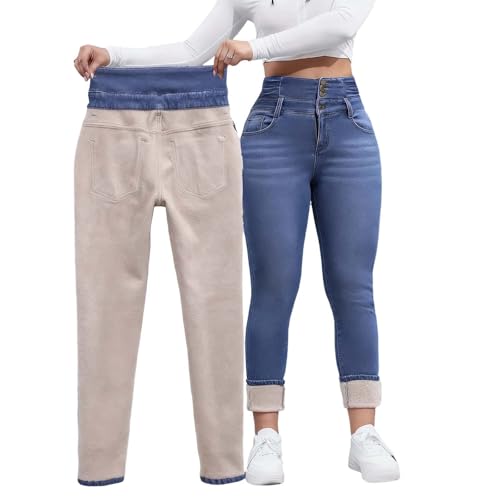 Pantalon casual en denim slim confortable et stretch taille haute pour femme en automne hiver