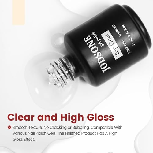 JODSONE 15ML No Wipe Top Coat Überlack UV LED Gellack, Hochglanz Finish Lang Anhaltend für Gelnägel Nail Art Manicure