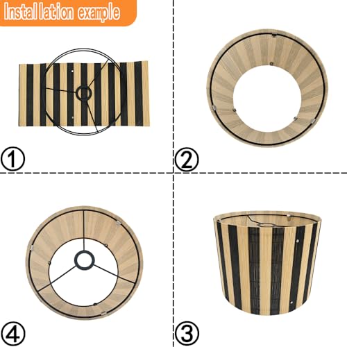 Image of bamboo lamp shade modern decorative black stripe groovy unique Lamp Replacement Accessories E27 size 30x23cm