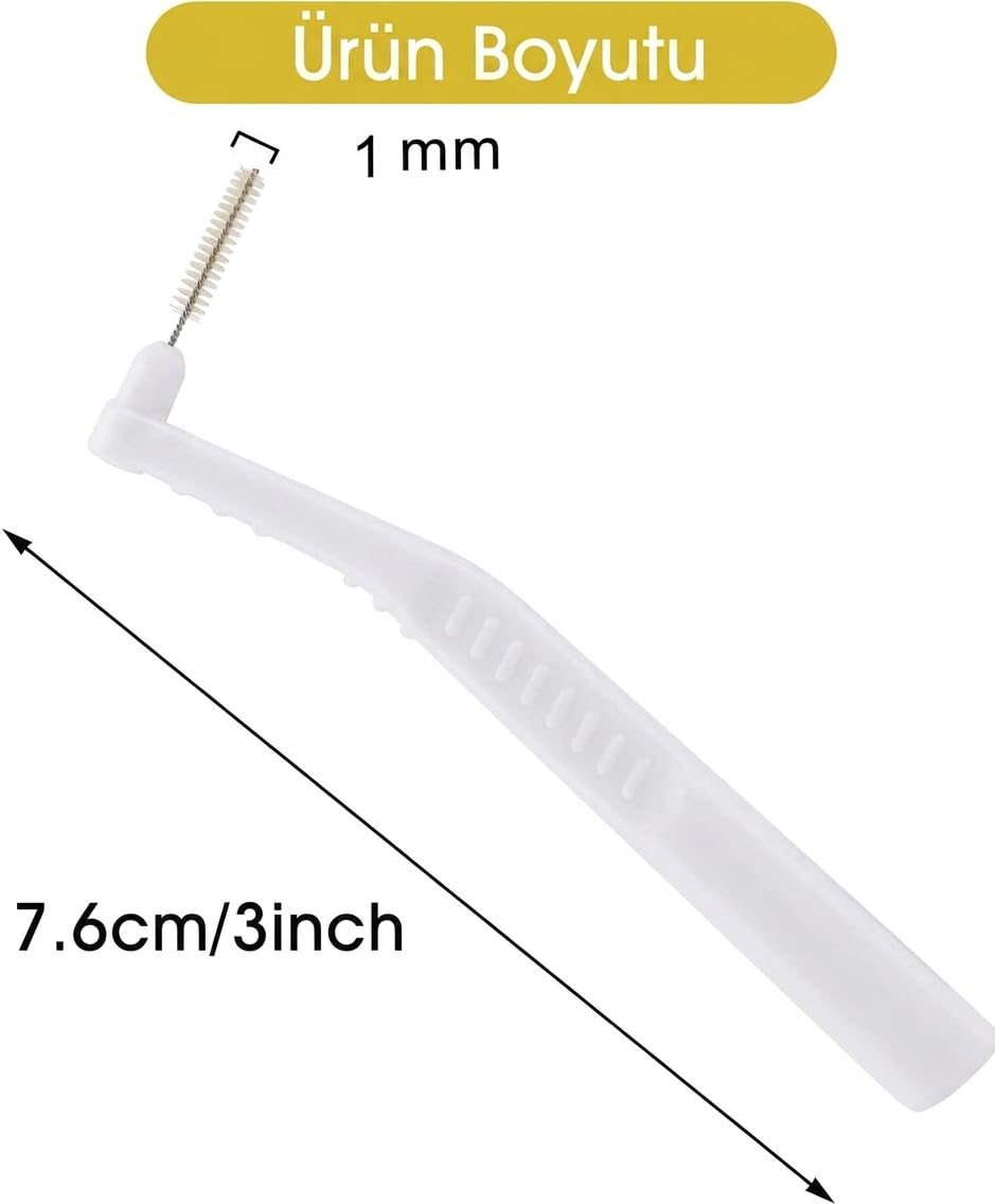 Hannah L-Shaped Diş Arası Fırçası 10 Adet Beyaz Renk Arayüz Fırçası Seti 0.4 mm Diş Bakımı Diş Arası Temizleme