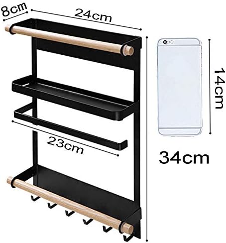 Spice Rack Wooden Magnetic Kitchen Storage Shelf Jar Herb Organizer Refrigerator Side Towel Hanger Roll Paper Holder Fridge Hanging Adjustable Washing Machine Rack 6 Hooks