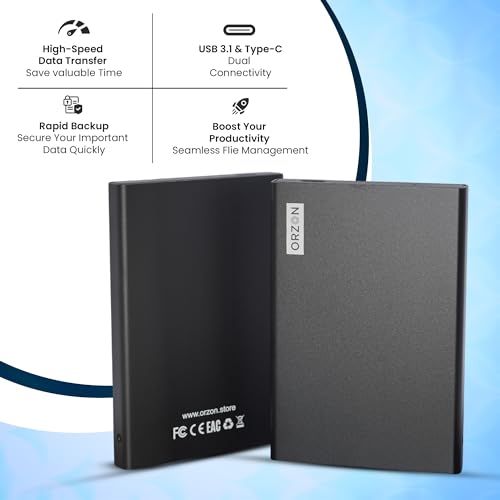 Image of Secure Touch 500GB Portable External Hard Drive | Aluminum Body | USB 3.1 (Up to 10Gbps) | Slim, Shock-Resistant HDD | Type-C Cable | Windows, Mac, Linux, Mobile, Smart TV, PS4