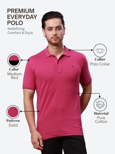 Image of Raymond Contemporary Fit Pure Cotton Solid Pattern Polo Neck Casual T-Shirt