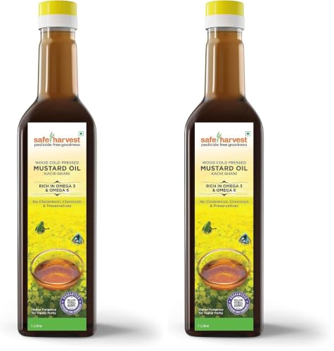 Image of Safe Harvest Pesticide Free Wood Cold Pressed Mustard Oil /Kolhu, High Pungency, Rich in Omega 3 and 6 (Pack of 2)