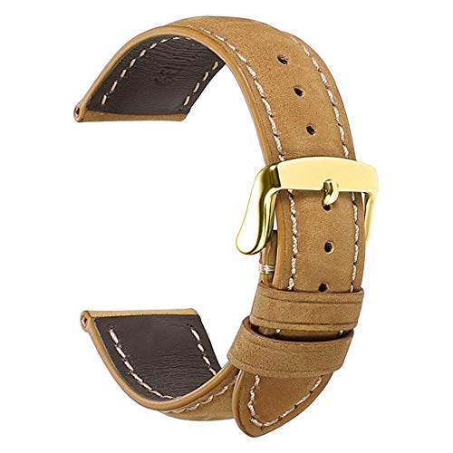 iStrap Genuine Calfskin Leather Watch Band 24mm 22mm 21mm 20mm 19mm 18mm Smooth Pattern Replacement Strap Steel Pin Buckle Super Soft for Men and Women (Multi-Colors to Choose)
