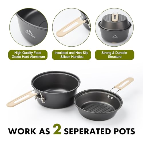 THTYBROS 27pcs Camping Cooking Set for 2-4 People, Portable Cookware Set with Kettle, Pots & Pans, Stainless Steel Utensils, Plates, Dishware for Backpacking, Picnic, Outdoor Adventures - Image 3