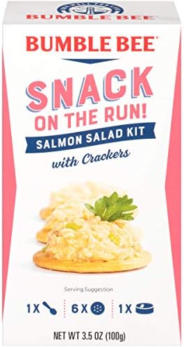 Bumble Bee Snack On The Run Salmon Salad with Crackers Kit, 3.5 oz (Case of 12) - Ready to Eat, Spoon Included - Wild Caught Salmon - Shelf Stable & Convenient Protein Snack