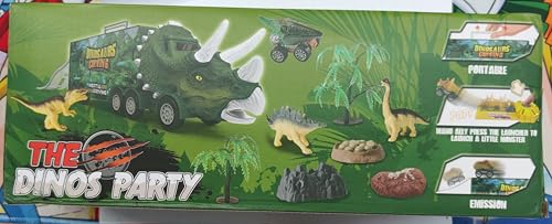 Victse Camión Transportador de Dinosaurios, Juego de Dinosaurios con Luz y Sonido, Coches de Dinosaurios Figuras de Juego de Dinosaurios para Niños y Niñas (Green)