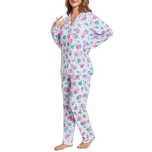 Image of Tugege Pajamas Set Long Sleeve Sleepwear Womens Button Down Nightwear Pj Sets