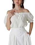 Women's Renaissance Blouse Off Shoulder Short Sleeve Loose Cotton Summer Tops Ivory L