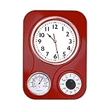 Lily's Home Retro Kitchen Clock with Temperature and Timer (Retro Red)