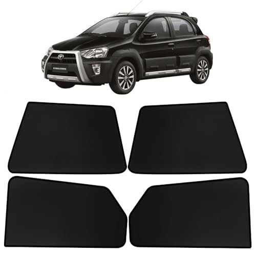 Image of OTO2EYE Car Sun Shade Compatible for Toyota Etios Cross Model-2014-2020, Z-Black Fix Type Side Window Curtains, Only Half Cut in Front Window, 4 Pieces Set