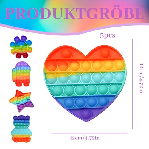 Pop It Spielzeug Set, 5 Stück Anti Stress Spielzeug für Kinder und Erwachsene, Pop It, Plopper mit 5 Formen (Herz, Stern, Bär, Astronaut, Sonnenblume), Ideal für Reisen und Schule