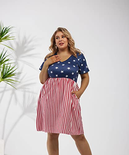 Image of RITERA Plus Size Dresses for Curvy Women Summer Spring Womens Dress V Neck Short Sleeve Casual Dress with Pockets XL-5XL