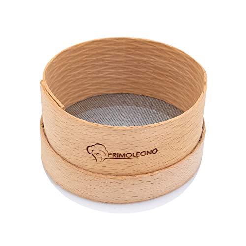 PRIMOLEGNO Setaccio in Legno Massello Certificato | Diametro 14 cm | Rete a Maglia Fine 1x1 mm | Adatto per Setacciare Farina Cereali Zucchero Polenta Riso Sabbia | Prodotto di qualità Garantita