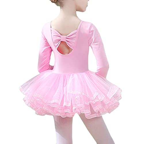 Girls Ballet Long Sleeve Leotards Hollow Back V-Neck Tutu Skirt Ballerina Dance Outfits for Toddler