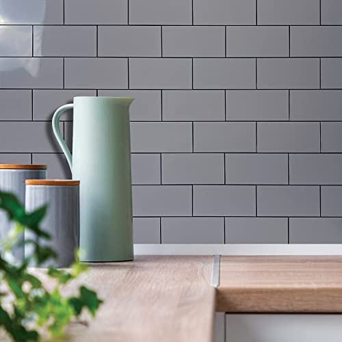 Dicofun Polished Grey Thick Pvc Peel And Stick Backsplash, Realistic Ceramic Tile Look Subway Tile Kitchen Backsplash Peel And Stick Wall Tiles #TOP2