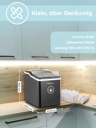 Foto von Eiswürfelmaschine Testsieger 2024, 14 kg 24 Stunden, 9 Eiswürfel in 6-8 Minuten, Gerauscharmer Betrieb, 120W Ice Maker mit Schaufel u. Korb, Eiswürfelbereiter Klein für Zuhause, Büro