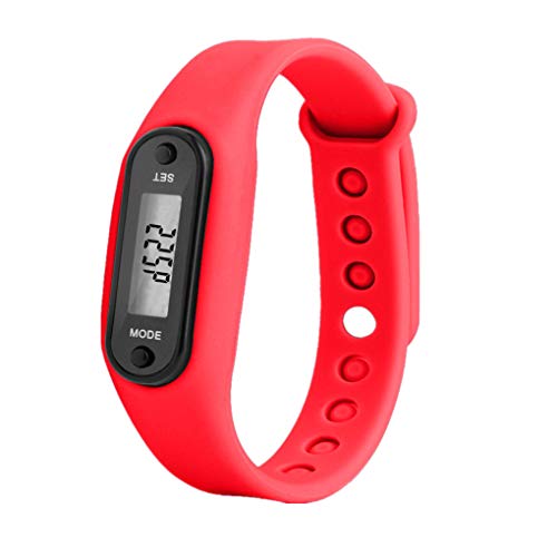 Preisvergleich Produktbild Keepwin Unisex Silikagel Digitaluhr, Frauen Männer Run Schritt Schrittzähler Uhr Armband Kalorienzähler Armbanduhr (Rot)