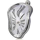 eaxeaxea Melting Shelf Clock Art Decor - Salvador Dali Surreal Dripping, 8x4 in Bright Silver Polished Shelf & Desk Gift