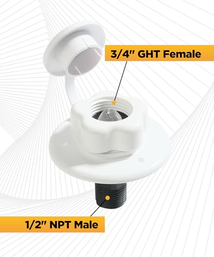 Image of RV City Water Inlet,RV City Water Fill Inlet Flange Brass with Check Valve,Car Accessories RV City Water Connection 1 /2 inch NPT Male,RV City Water Inlet Replacement for Camper RV Trailer Marine